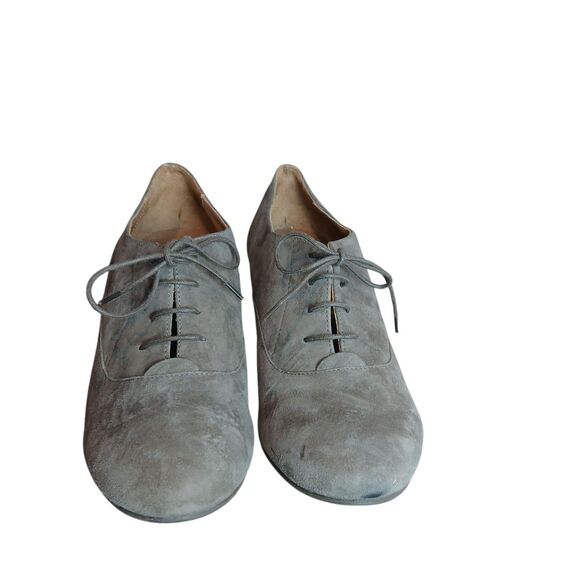 Andre' French Gray Suede Leather Sz 9 US Oxford Lace Heels Bootie Pump Dance - Picture 3 of 10